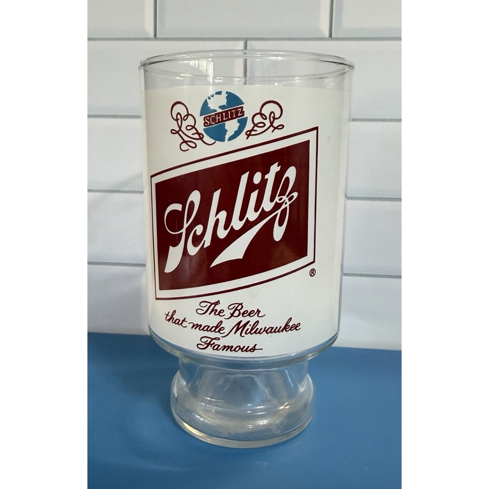 Vintage Schlitz Footed Beer Glass 32oz Preowned